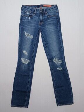 Jean Shop Cindy Womens Straight Ripped Jeans 26X32 Medium Blue Stretch Denim